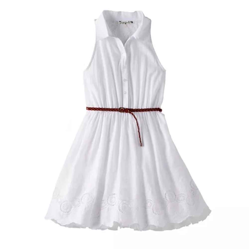 Knitworks White Braid Belt Lace Shirt Dress Girls Size 7